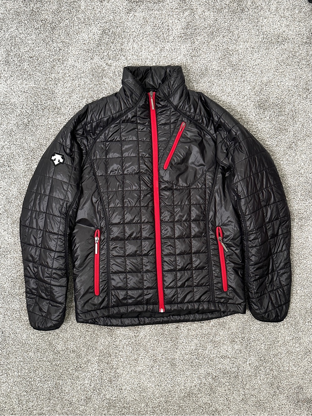 Descente Quilted Puffer Jacket Black Red Zip Mens Sz Medium Technical Skiwear